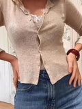 Fongt Autumn New Fashion Hottie Lace Splicing Coat Top Fake Two Hit Bottom Women's Clothing