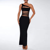 Black One Shoulder Slit Design Maxi Dress-Outfit