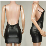 Sexy Underwear Sexy Lady Patent Leather Open Back Sling Ultra Short Dress Home Clothes-Outfit