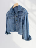 Fongt Heavy A Retro Hong Kong Style Denim Coat Female Early Spring New Korean Version BF Wind Loose Style Short Woolen Denim-Outfit