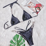 Fongt Style Bikini Sexy Crystal Diamond Split Swimsuit Female Solid Color Strap 2023