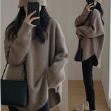 Fongt Push Pullover Sweater Female Autumn Winter Wear Long Lazy Retro Slit Knit Winter Thickening-Outfit