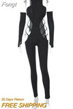 Off Shoulder Cut Out Slim Fit Jumpsuits Women Hollow Long Sleeve Pencil Pants One Piece Rompers 2023 Spring Fall