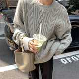 Solid Color Cable Knit Pullover Sweater-Outfit