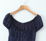 New Autumn Style Square Collar Bubble Sleeve Slim Mini Dress-Outfit