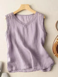 Vests Cotton Linen V Neck Women's Summer Top Casual Loose Embroidered Temperament Wears Suspenders Inside Blue