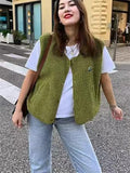 Fongt Women's Sleeveless Woolen Vest Blouse Fashion Lady Single Buckle Vest Down Women's Cotton Vest