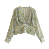 Women Fashion Spring With Metallic Thread Printed Blouses Vintage Long Sleeve Side Zipper Female Shirts Chic