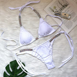 Fongt Solid Color Sexy Strap Swimsuit Luxury Rhinestone Swimsuit 2023 New