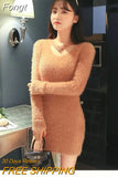 Mink Furry Sweater Women Autumn Winter Embroidery Elasticity Knit Bottoming Pullover Hippocampus Sexy Package Hip