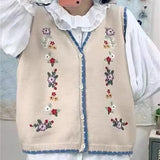 Fongt 2024 New Age Reduction Fold Wear Sleeveless Vest Top Korean V-Neck Embroidered Flower Knit Vest Women-Outfit
