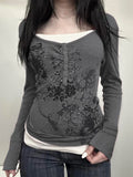 Fongt Homologous Retro Butterfly Print Color And Fake Two T-Shirts And Hot Girls Thin Knitted Tops