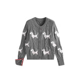 Fongt Spring And Autumn Women's Round-Neck Knitted Shirt Jacket Puppy Pattern Sweater Women Put On The Long Sleeve Design Sense