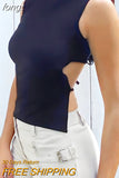 Tank Top Women Black Crop Top Summer Clothes Cut Out Top Skinny Backless Vest Solid Basic Streetwear Rib Knit White