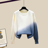 Women Autumn Winter Warm Knitted Two Pieces Sets Korean Long Sleeve Pullover Sweater Top And High Waist Knitting Skirts