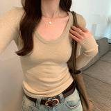 Shoulder Long-Sleeved T-Shirt A New Autumn Style Slim Knitted Bottomed Shirt With Solid Color Underwear-Outfit