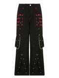 Dark Y2k Punk Wide Leg Grunge Black Pants Mall Gothic Harajuku Baggy High Waist Trousers Strap Patchwork Techwear
