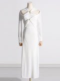 Fongt Autumn New Temperament Sister Style Dress Design Bump Color Thin Knitted Dress Female Match