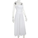 White Stripe Corset Frill Midi Dress-Outfit