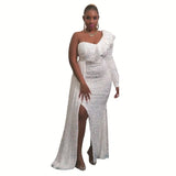 Fongt Winter African Dress Fashion New Shoulder Beads Bridesmaid Party Long Dress Dress Women's