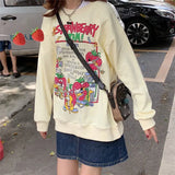 Strawberry Jam Print Oversized Sweatshirt-Outfit