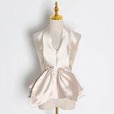 Sexy Backless Shirt For Women Halter Collar Sleeveless Patchwork Bowknot Slim Shirts Female Fashion New