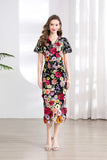 Fongt Banquet Famous Wind V-Neck Short-Sleeved Body-Brace Three-Dimensional Flower Lace Dress 2025 New