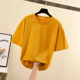Tee Shirt Summer short sleeve loose Solid color Basic T Shirt Women Casual O-neck 90s Tops Korean black White