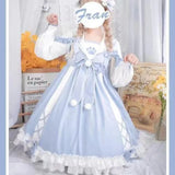 Meow Paw Lolita Dress for Women Sweet Sailor Collar Bow Vestidos Mujer Y2k E-Girl Long Sleeve Winter New Dresses-Outfit