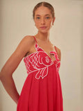 Fongt Sensense Fish-Shaped Three-Dimensional Embroidered Chest Pressure Folded Red Sling Dress 2025 New Spring And Summer