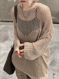 Summer 2022 Hollow Out Knitted Pullovers Butterfly Shape Kawaii Smock Tops Women Vintage Loose Long Sleeve