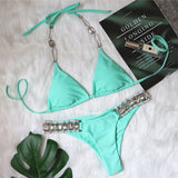 Fongt 2023 New Crystal Diamond Women's Swimsuit Plain Strap Sexy Backless Bikini