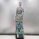 High-Quality Fashion Picture Color Palette Shoulder Flowers Long Bag Ass Dress Evening
