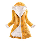Women Casual Knit Ox Horn Button Coat Long Sleeve Sweater Cashmere Thick Warm Hooded Cardigan Coat Solid Comfy Knitwear Coat-Outfit