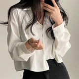 Fongt Chic Vintage Clip Fashion Design Sense Small Single-L Daughter Shirt Short
