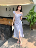 Fongt Special Price Does Not Return] Xiu Xixi 2025 Summer Out-To-Shoulder Flower Dress High-End Long Dress 88305