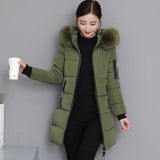 2024 Cotton-Padded Clothes Female Long Style Slim Thin Cotton Coat Big Size Big Wool Collar Thick Large Size Cotton-Padded Jacket Tide-Outfit