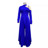 Fongt Spot 2024 New Solid Color Long Sleeve Off-The-Shoulder Women's Elegant Party Wide-Leg Jumpsuit-Outfit