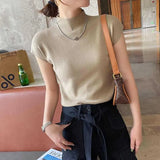 Fongt Collar Bottomed Shirt Women With A New Short-Sleeved Knitted Shirt Slim 2025 Spring And Autumn Thin Vest Short