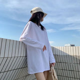 Fongt Long White Solid Color Outside Wear Long Sleeve Bottom T-Shirt Hoodie Lining Fold Wear Autumn Woman Loose-Outfit