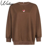Embroidery Cute Casual Oversized Sweatshirt Autumn O Neck Streetwear Pullovers Brown Harajuku Top Long Tops Preppy