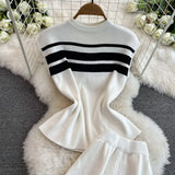 Fongt Suit Women's Korean Version Of Sleeveless Knitted Top Two Sets Of Leisure High-Rise Slim Straight Broad Leg Pants