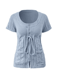 Buttoned Slit Tie Front Knit Top-Outfit