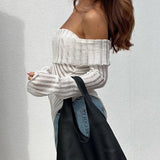 Autumn White Slashing Collar Hollow Out Sheering Full Sleeves Pullover Blouse Women Slim Irregular Top Y2K Stylish-Outfit
