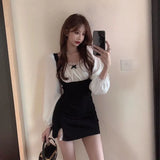 Slim Wrinkled Lace Maid Dress-Outfit