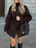 Fongt Spring And Autumn Women's Explosive Temperament Hairy Dark Brown Short Loose Thaied Coat Woman