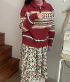 Half Zip Christmas Knit Pullover-Outfit