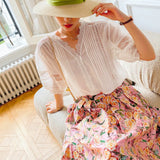 Fongt New Thin Shirt Women Short Sleeve French Design Temperament Lady Shirt Bubble Sleeves Female Top