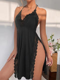 Fongt Selling Sexy Pajamas Hanging Neck Sleeping Dress Show Back Large Size Suit Open Fork Home Clothing Source