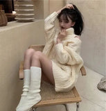 Sexy Off Shoulder Lolita Sweater Women Turtleneck Knitwears Long Pullovers Top Autumn Winter Kawaii Oversize Outerwear-Outfit